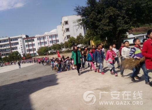 邻水县王家镇中心小学开展“环境卫生靠大家”清扫街道活动